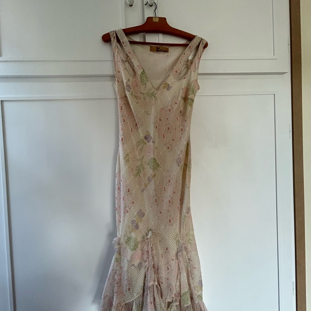 Vintage Galliano Cream Sheath Maxi Dress V-Neck Sleeveless